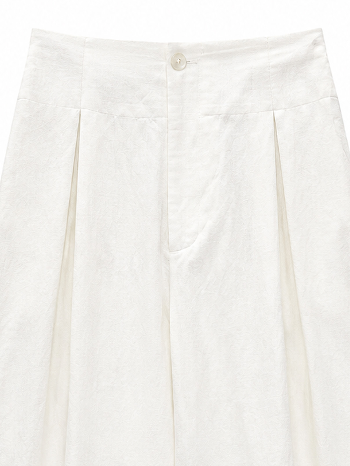Women's White Linen‑Texture Wide‑Leg Trousers W-36562