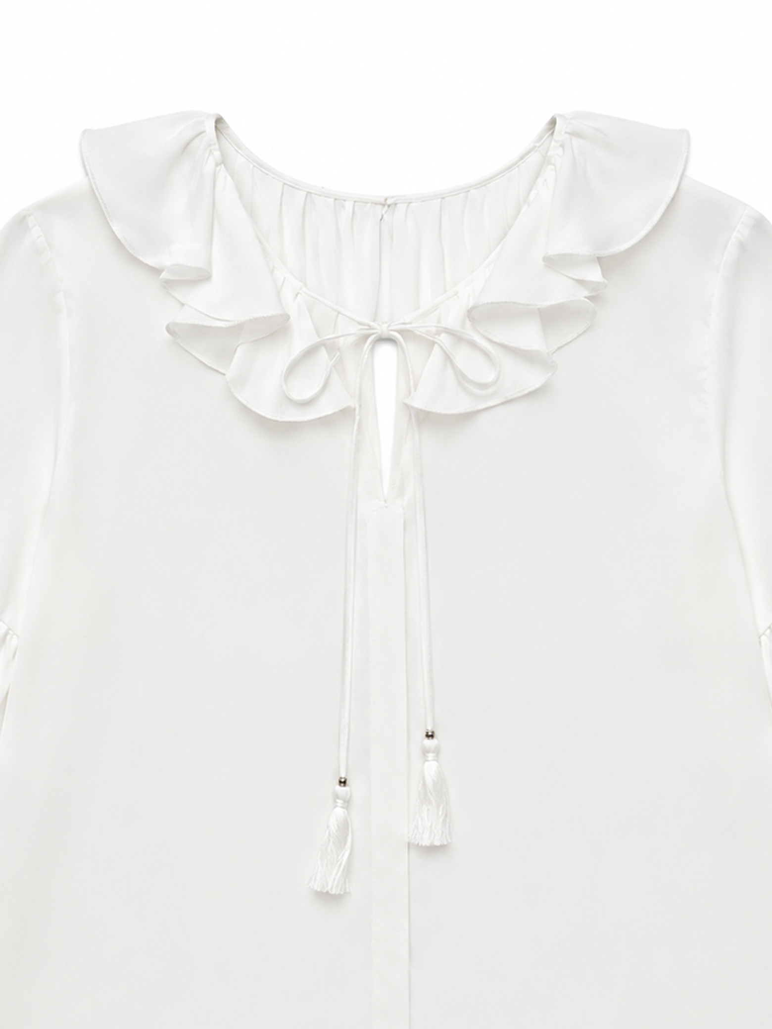 Women's White Ruffle‑Neck Chiffon Blouse W-38490