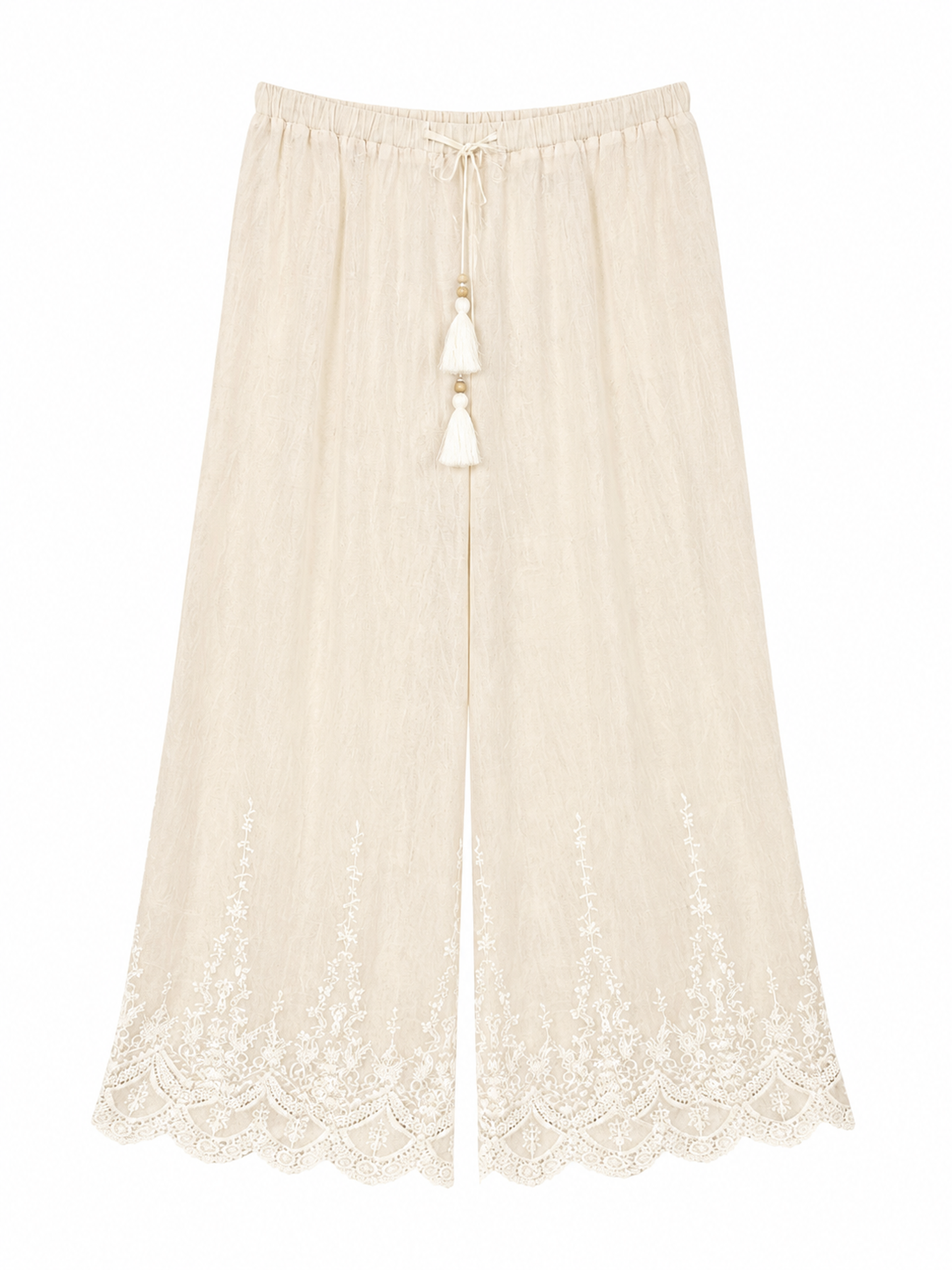 Elegant Off‑White Vacation Wide‑Leg Trousers W-43167