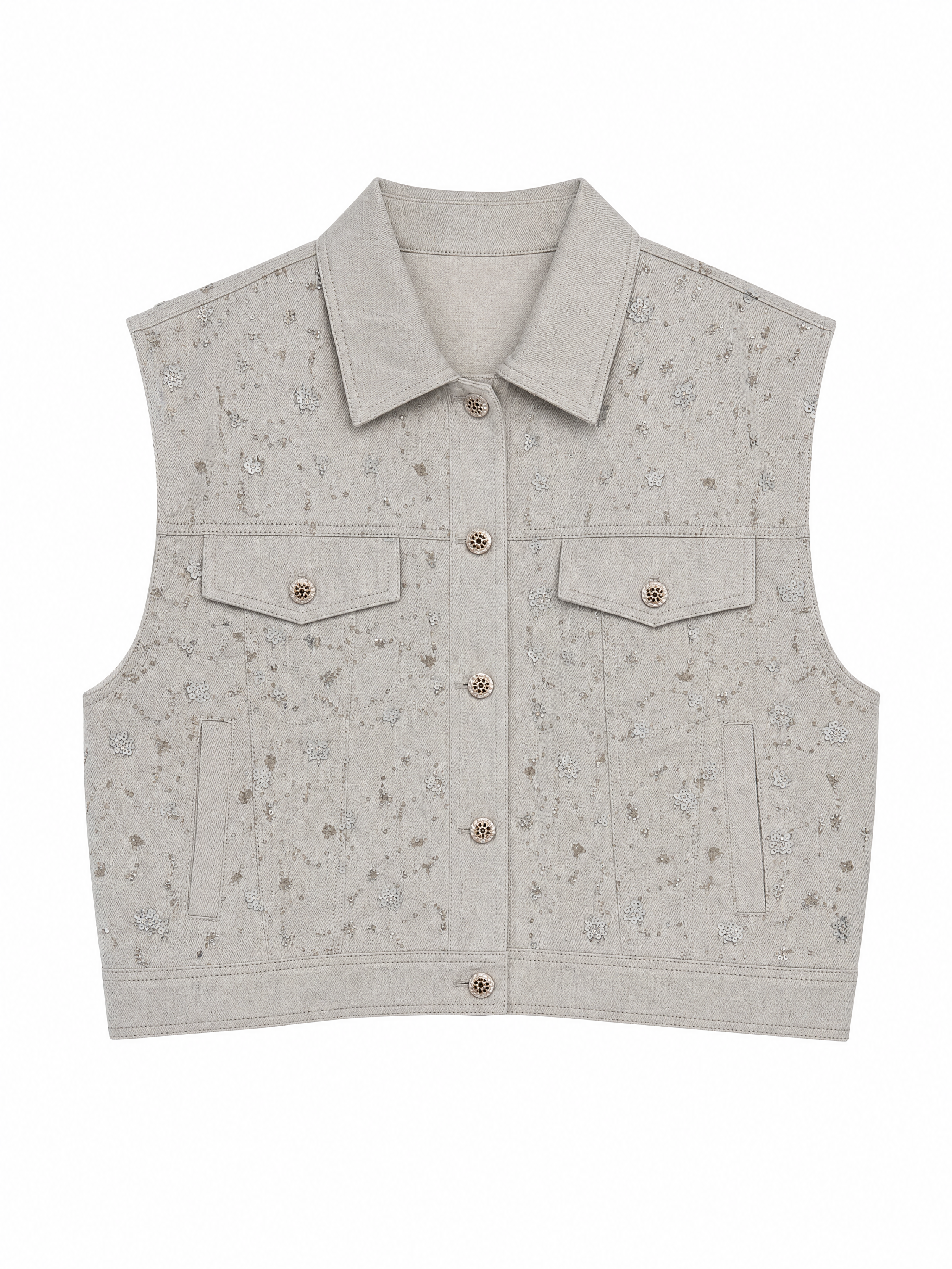 Versatile Layering Sequin‑Decorated Vest Jacket W-43205