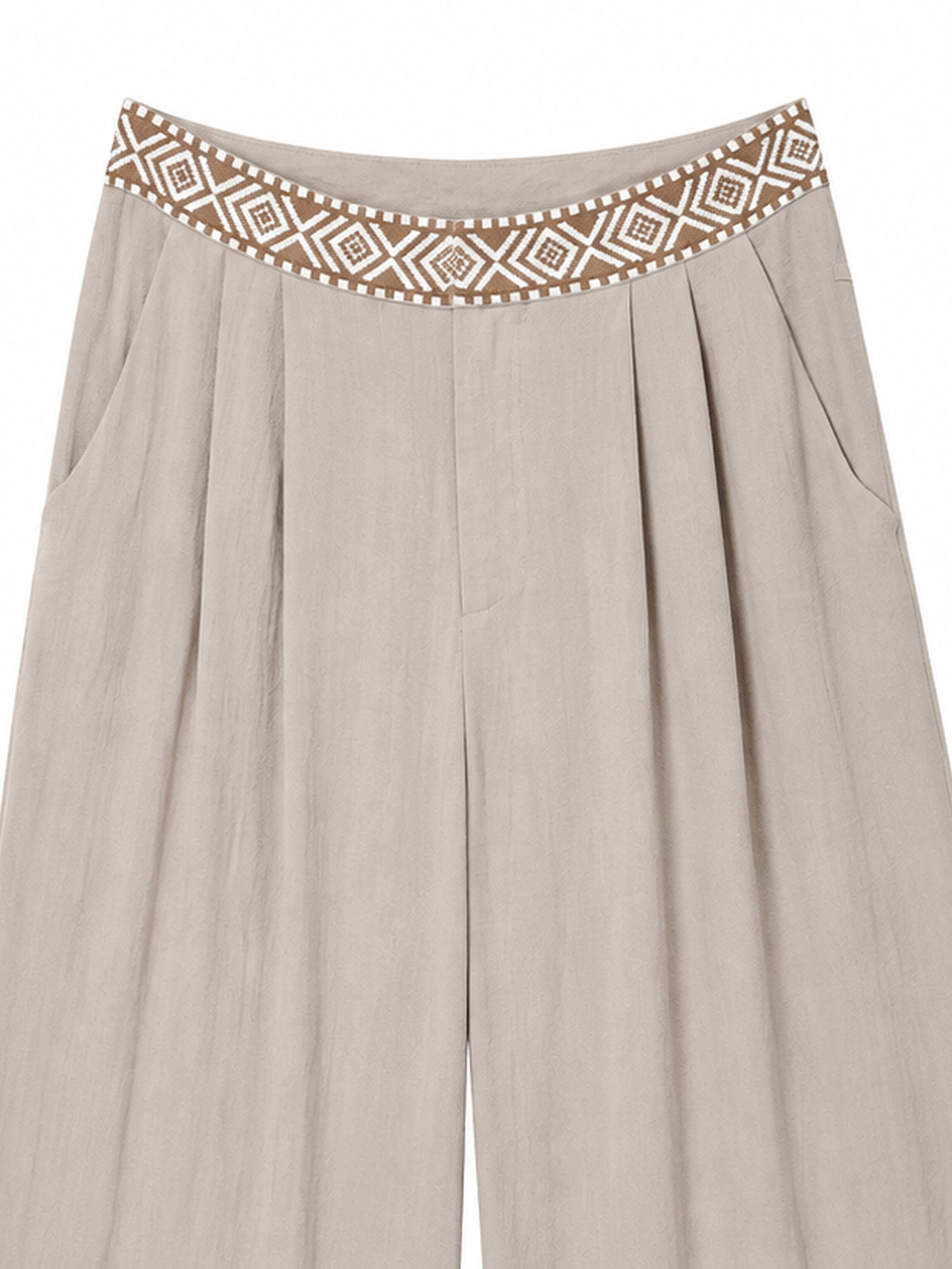 Women's Boho Wide‑Leg Linen‑Feel Pants W-43456