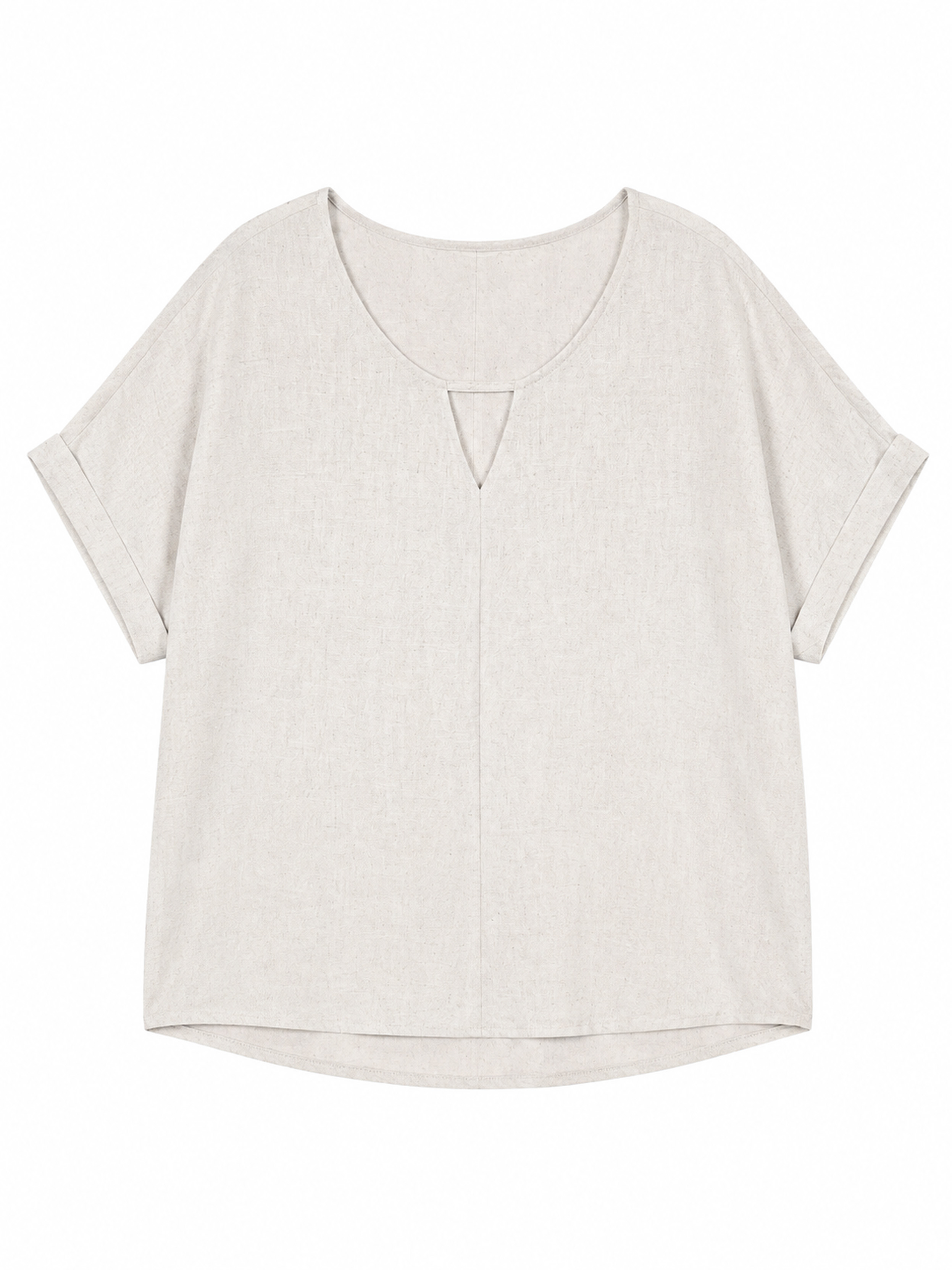 Women's Linen‑Blend Keyhole Neck Blouse A-42226H