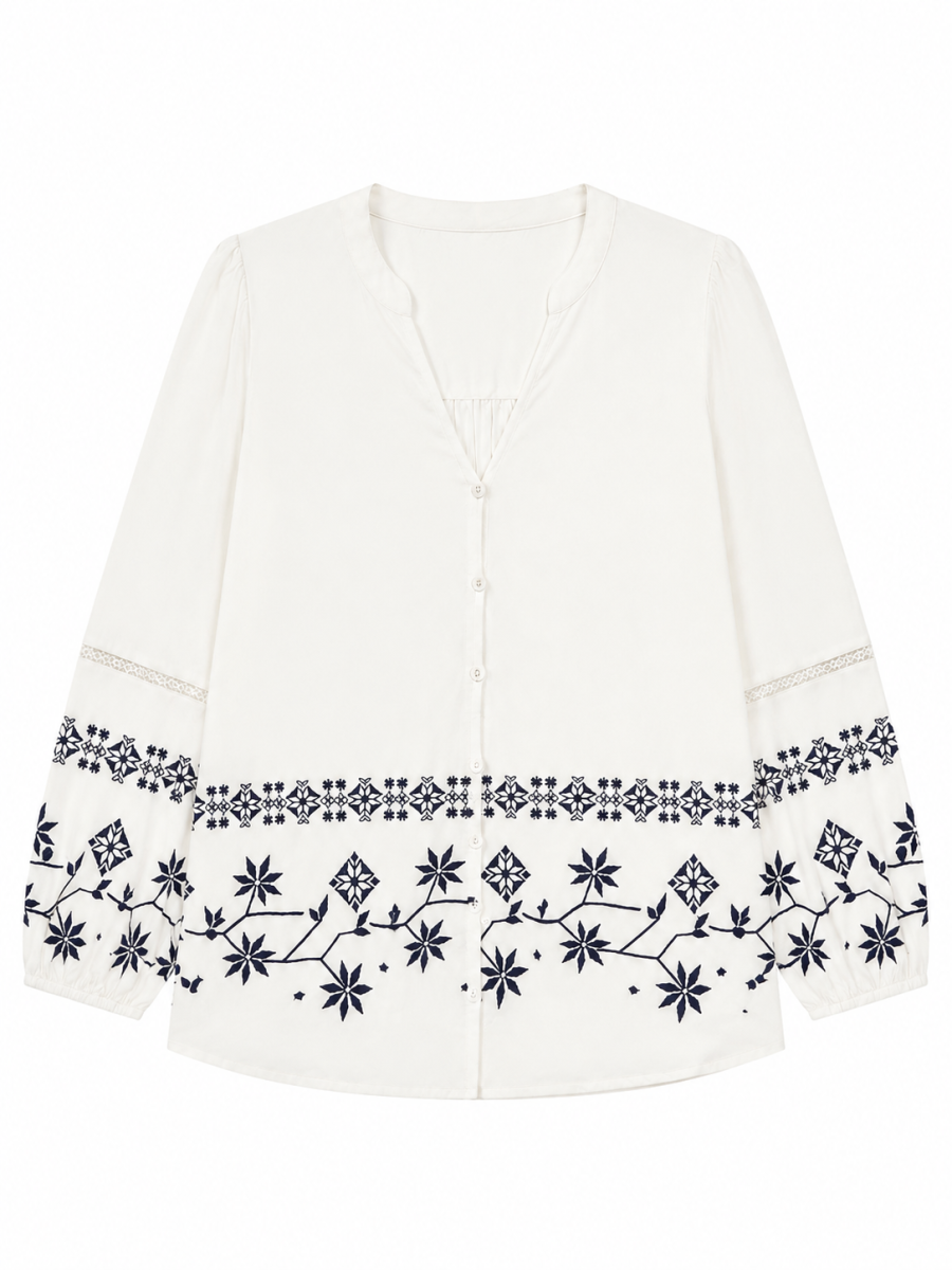 Boho Chic Floral Embroidery Tunic Top A-40538