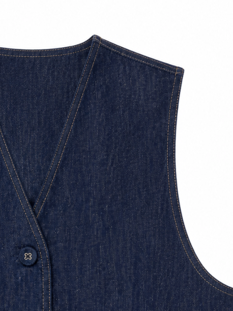 Retro Dark‑Blue Denim Layering Vest C-41024