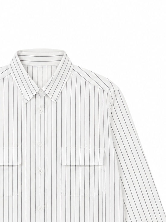 Women Vertical‑Striped Button‑Down Shirt C-41300
