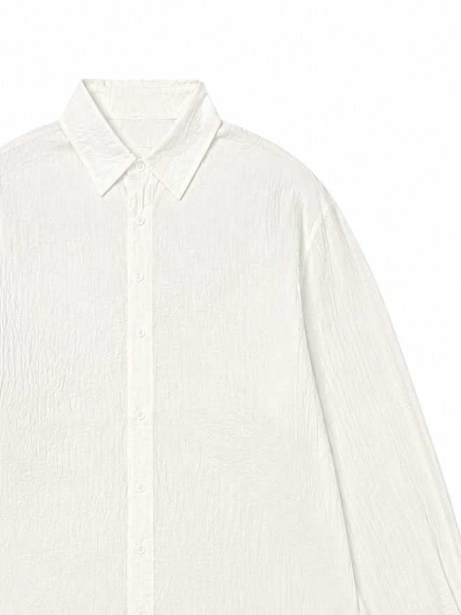 Women Crinkled‑Texture White Button‑Down Shirt C-42619