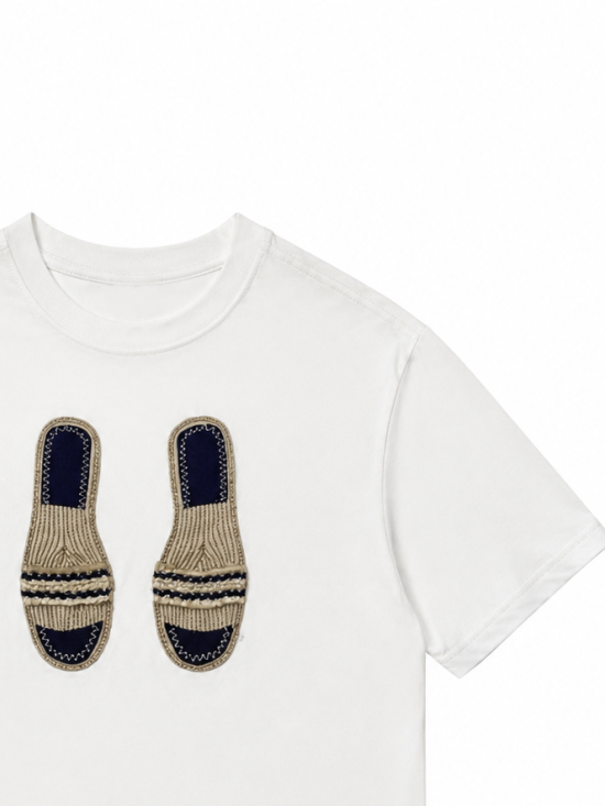 Chic 3D‑Patch‑Embroidered Slipper Print T‑Shirt M-34897