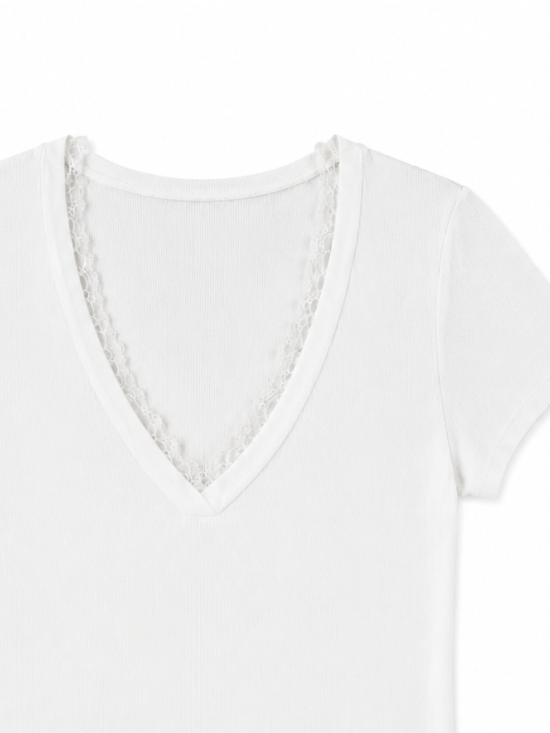 Chic Ribbed‑Knit V‑Neck Blouse M-42213