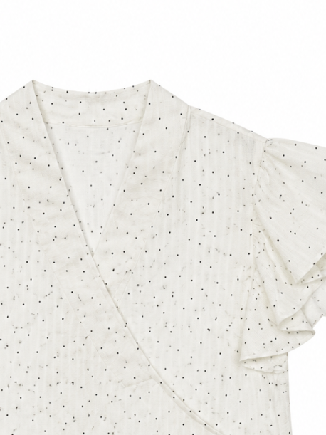 Elegant Polka‑Dot Fitted Wrap Blouse M-43584