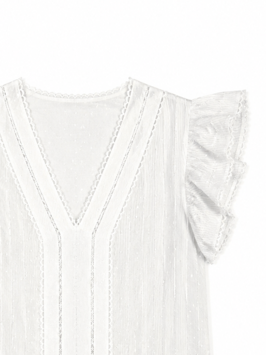 Boho White Eyelet‑Embroidered Flutter‑Sleeve Blouse M-43630