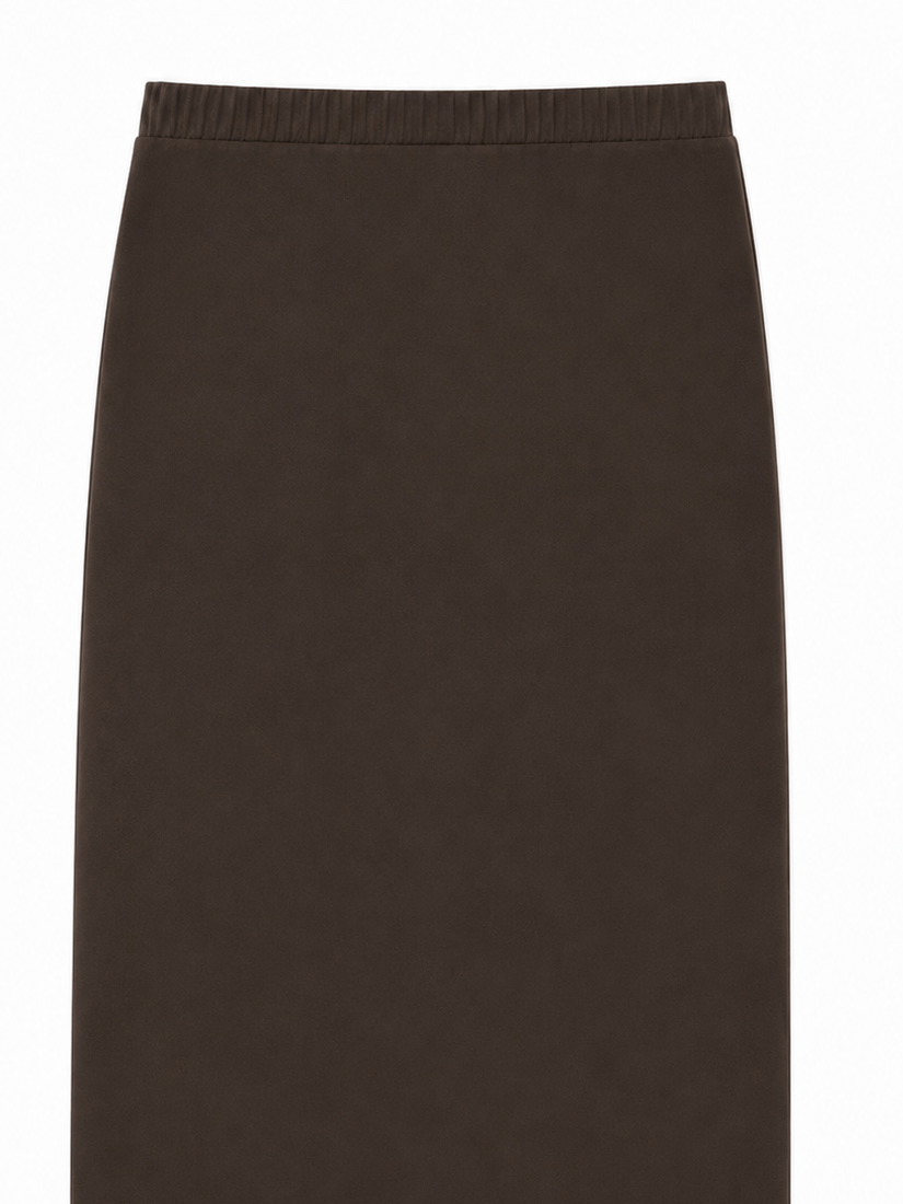 Minimalist Solid‑Brown H‑Line Long Skirt W-41502