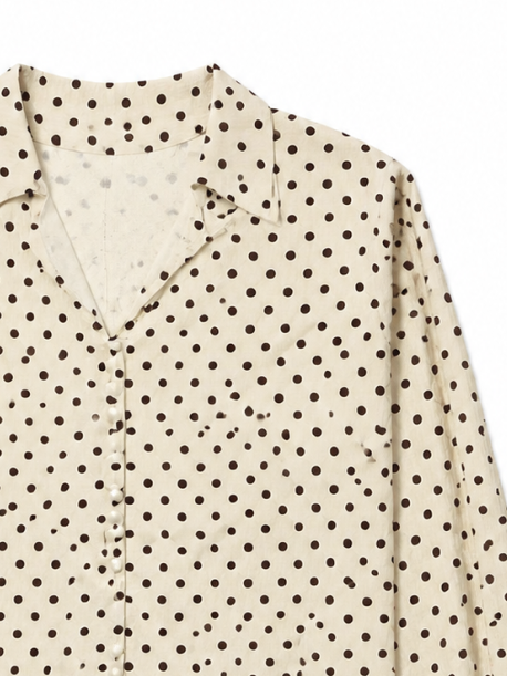 Women Cream Polka‑Dot Button‑Up Blouse W-43130