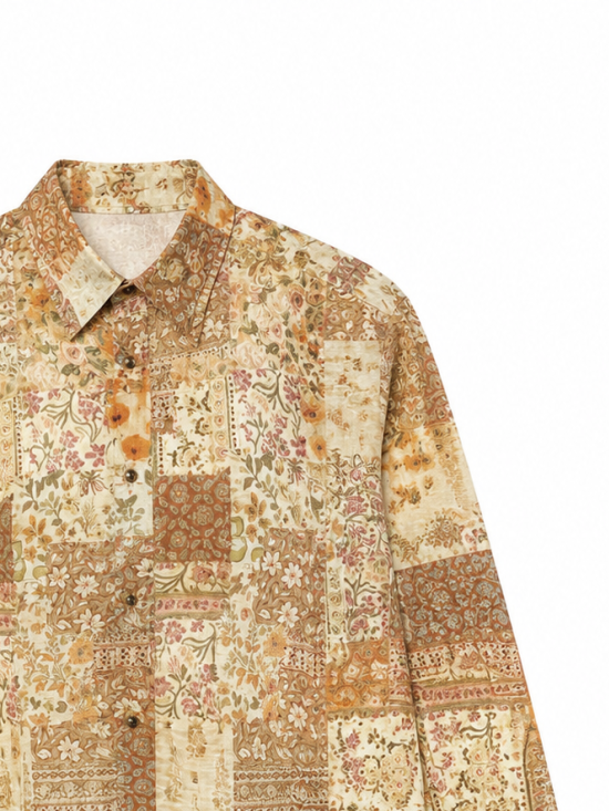 Women Boho Patchwork‑Floral‑Print Long‑Sleeve Shirt W-43132