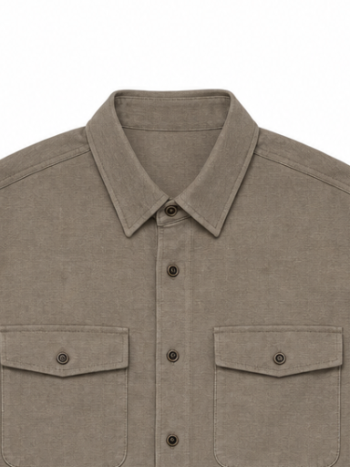 Elegant Washed‑Fabric Long‑Sleeve Shirt W-43316