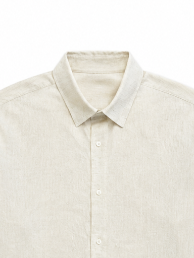 Vintage Natural‑Flax‑Texture Button‑Down Linen Shirt W-43465