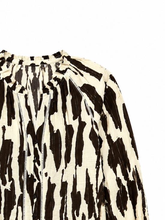 Vintage Irregular Animal‑Stripe‑Print Blouse W-43497
