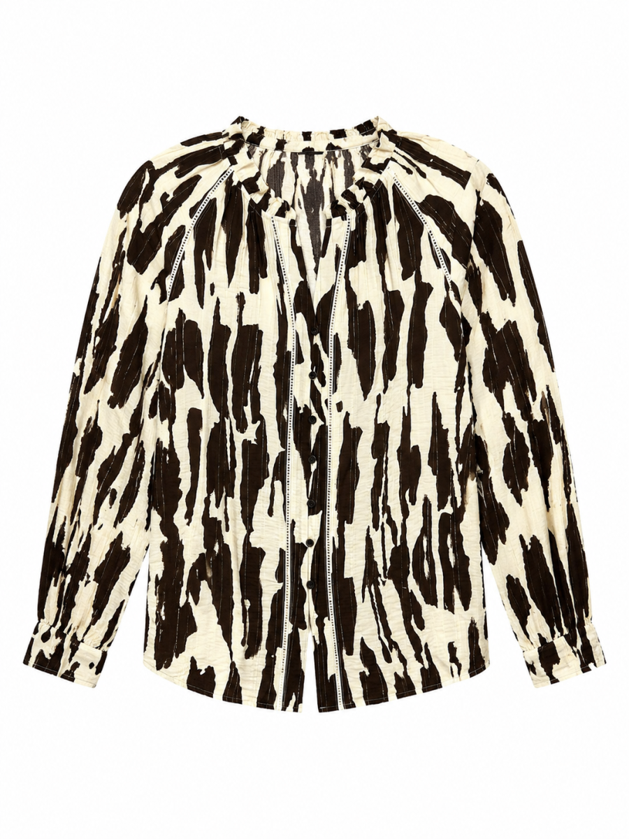 Vintage Irregular Animal‑Stripe‑Print Blouse W-43497