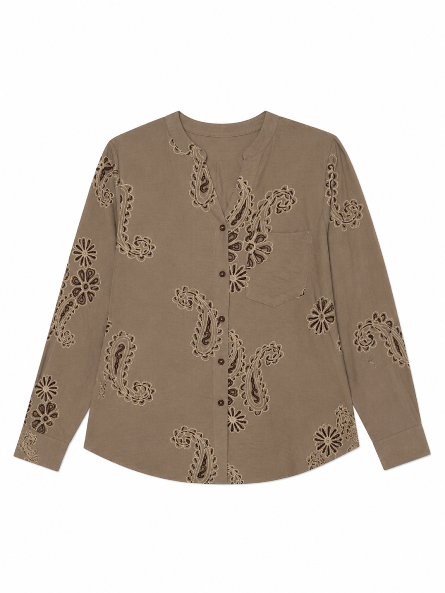 Vintage Heavy Paisley‑Embroidery Long‑Sleeve Shirt W-43517