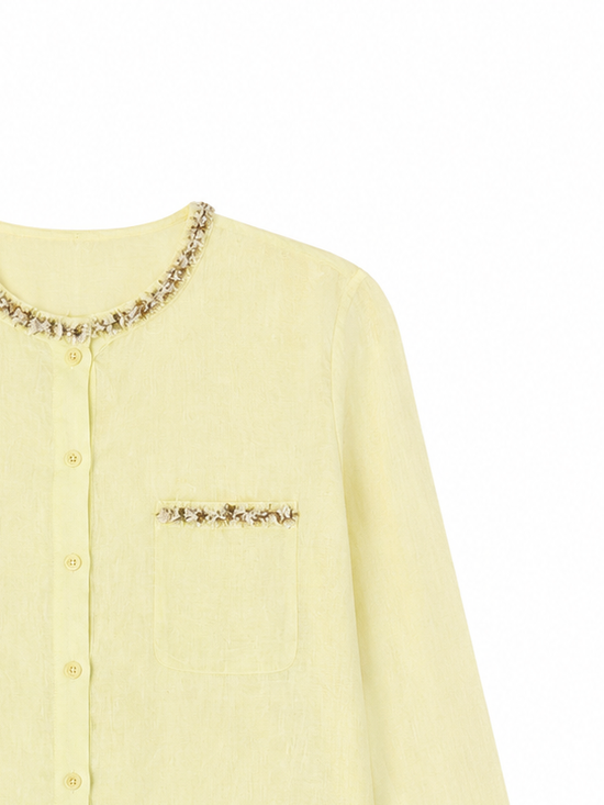 Chic Fringe‑Trim Linen Blouse A-42553