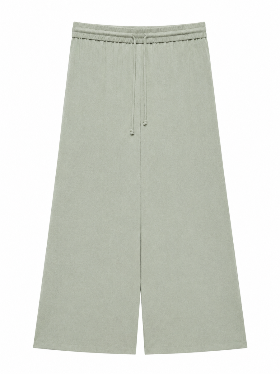 Loose Flowly Linen‑Texture Wide Leg Trousers A-42588