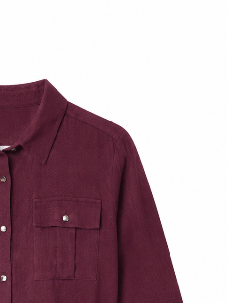 Women Burgundy Belted Utility Linen Shirt A-43235
