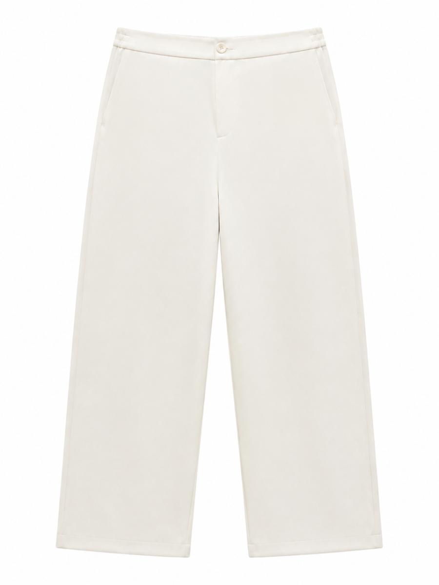 Women Off‑White High Waist Wide Leg Trousers C-41321