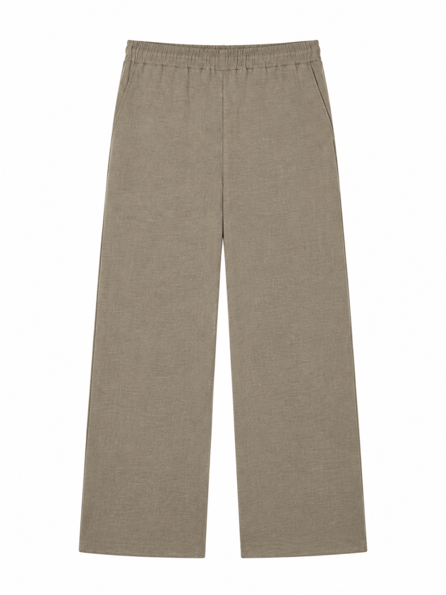 High‑Waist Pull‑On Linen Wide‑Leg Trousers C-41741