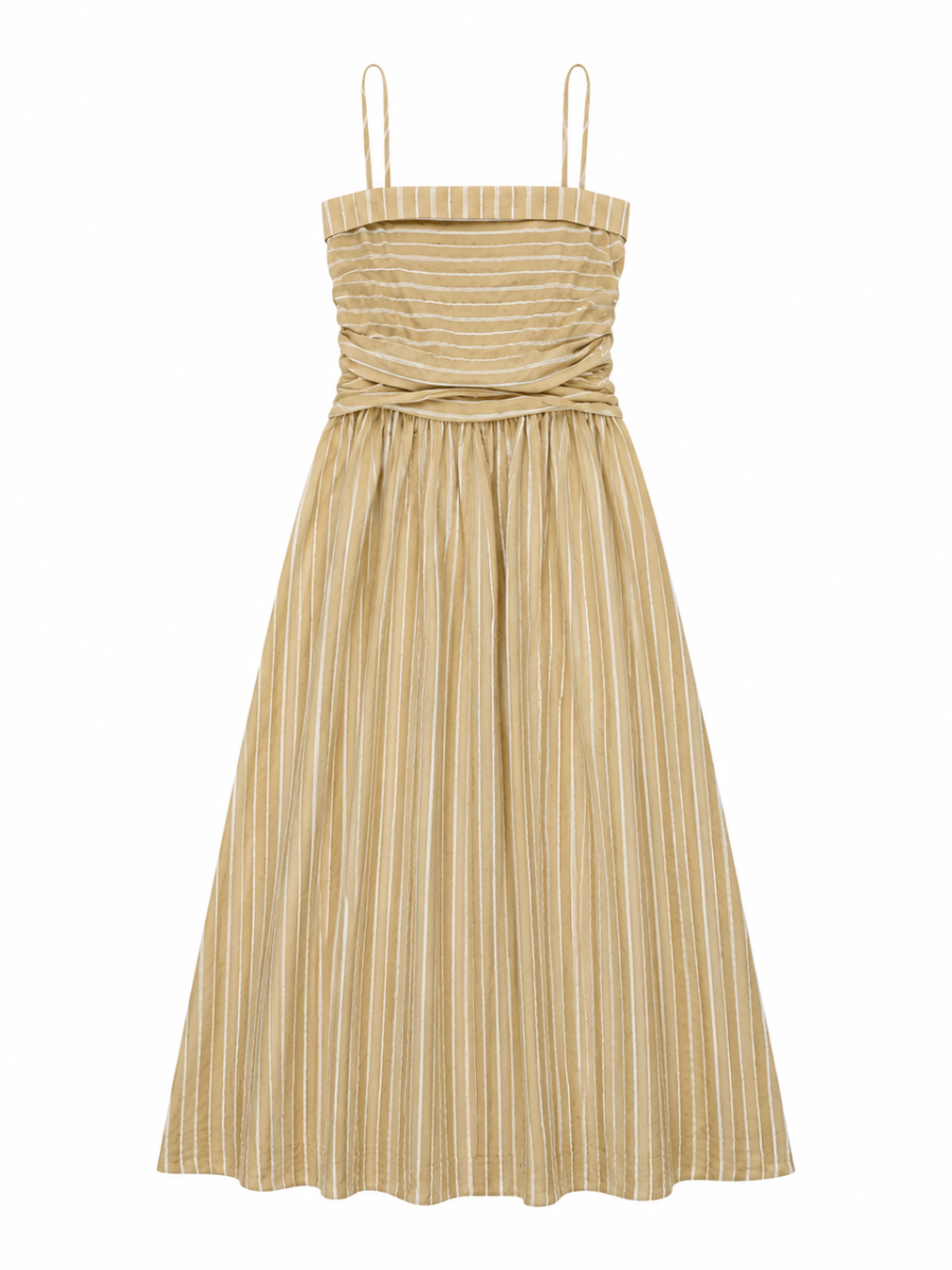 Women Yellow Striped Maxi Dress C-42617