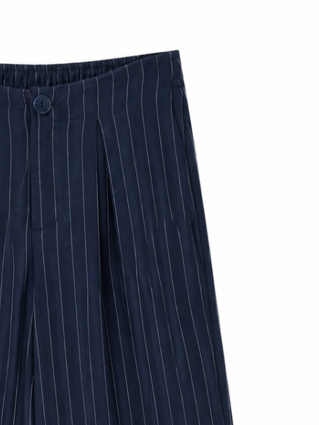 Women Navy Pinstripe Wide Leg Pants C-43629