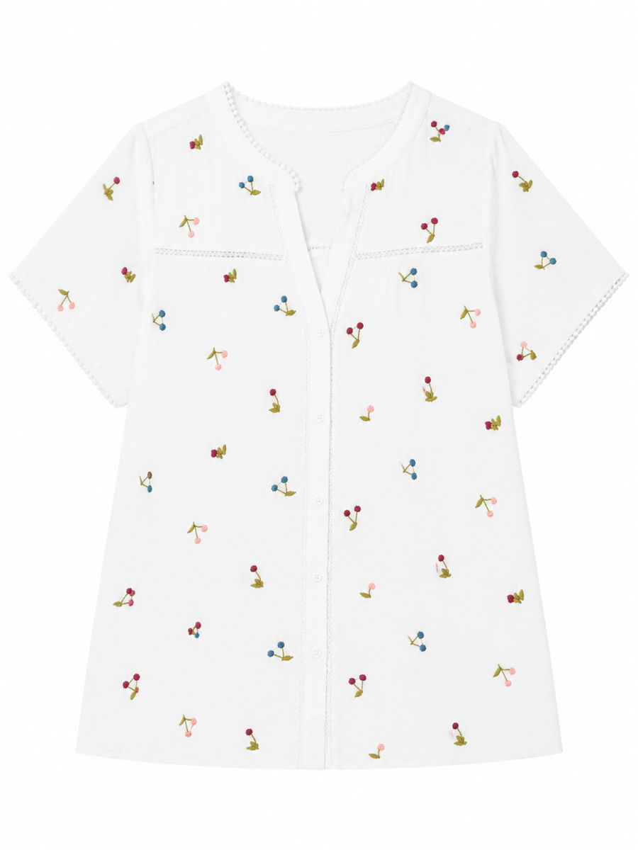 Boho Cherry Embroidered Short Sleeve Blouse D-42743