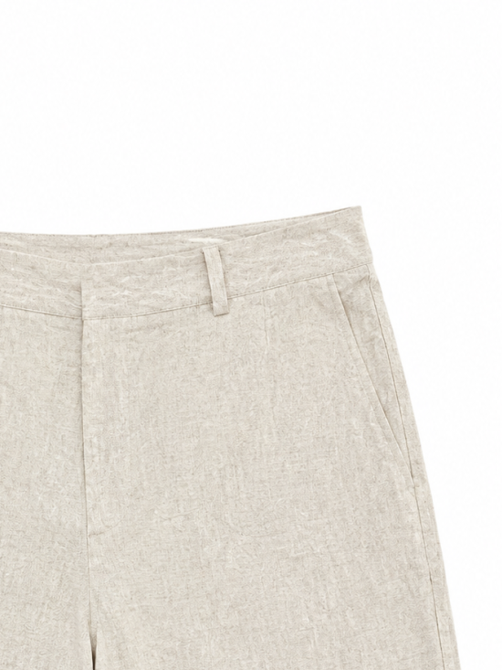 Women Natural Linen Textured Mid‑Length Shorts W-28683