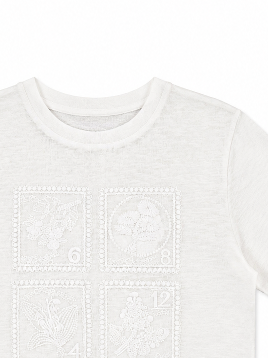 Women White Linen‑Blend Short Sleeve T‑Shirt W-42792