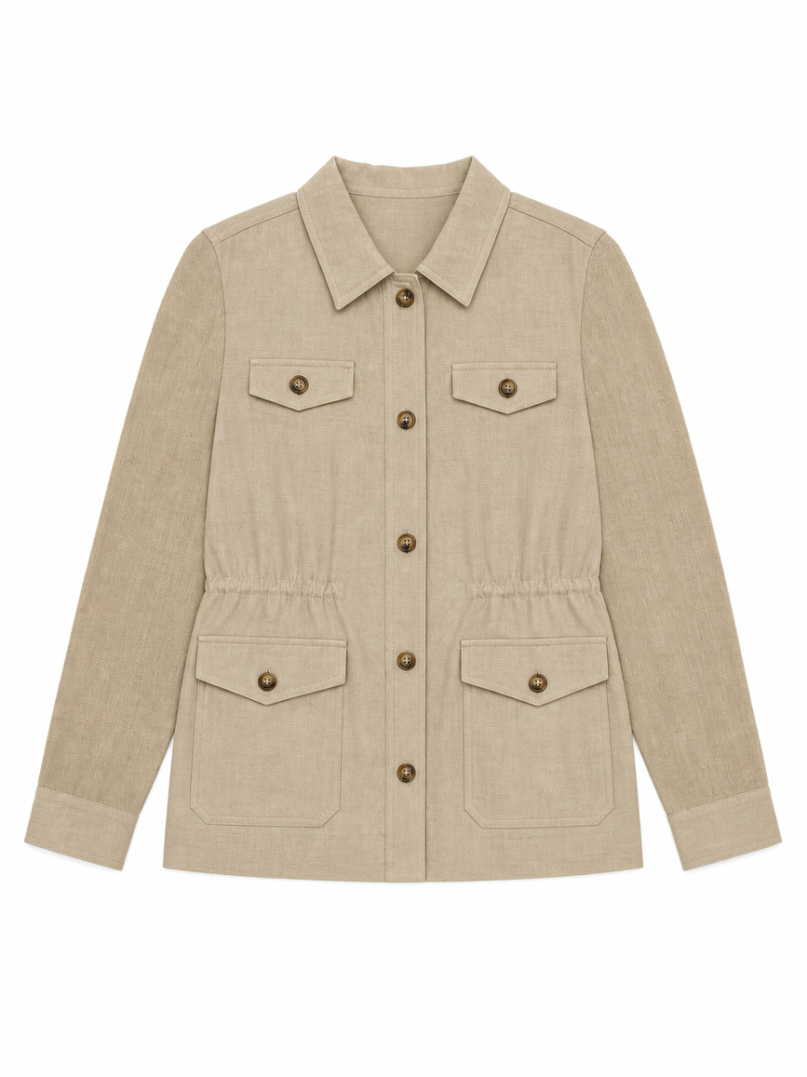 Women Khaki Linen Safari Field Jacket W-43599