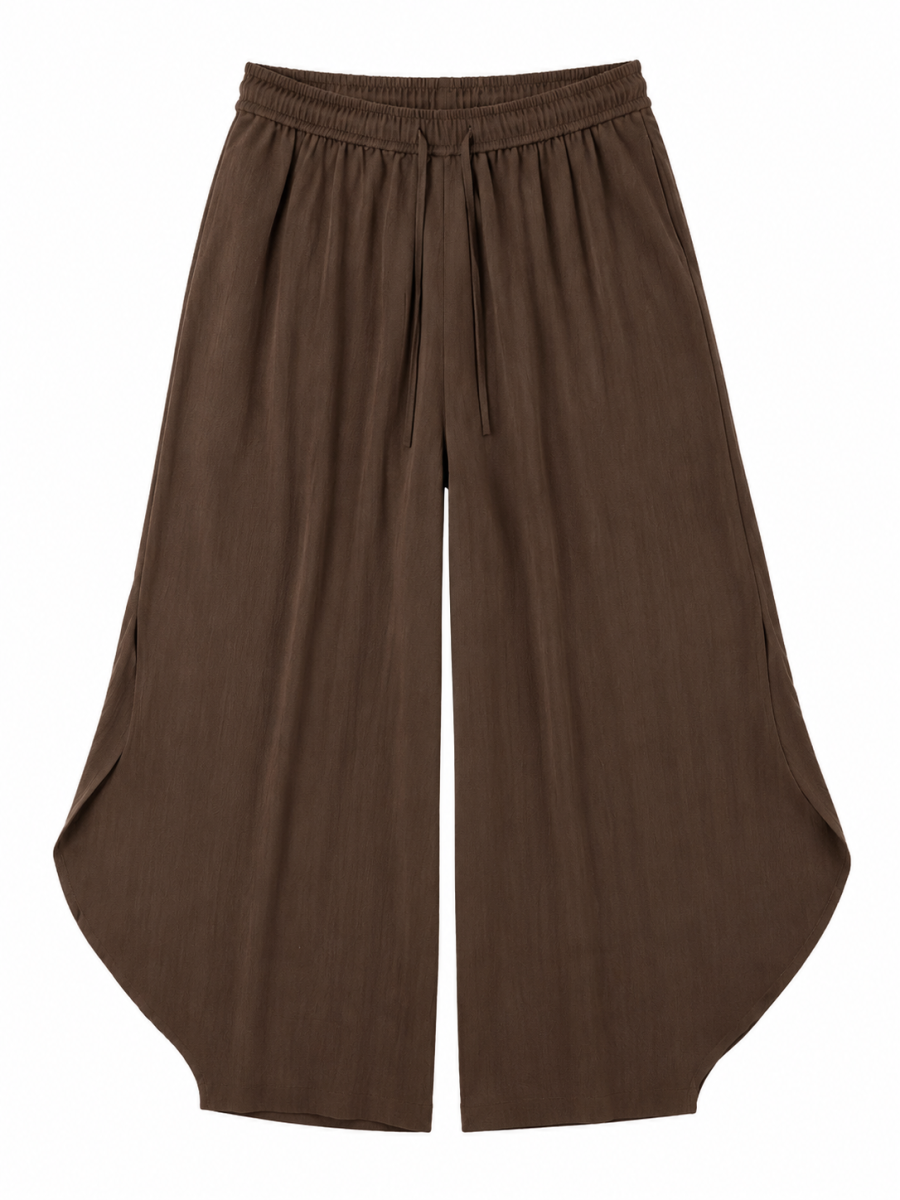Boho Relaxed‑Fit Brown Drawstring Balloon Wide‑Leg Pants C-43637