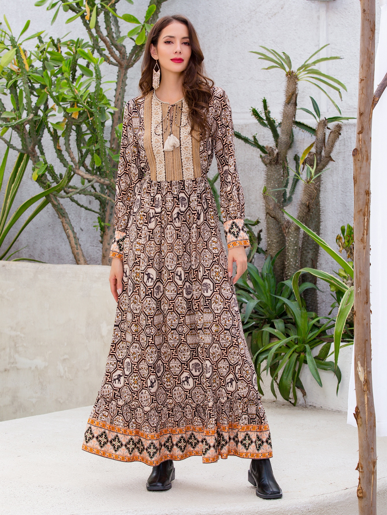 Women’s Vintage Boho Ethnic Print Maxi Dress W-31409
