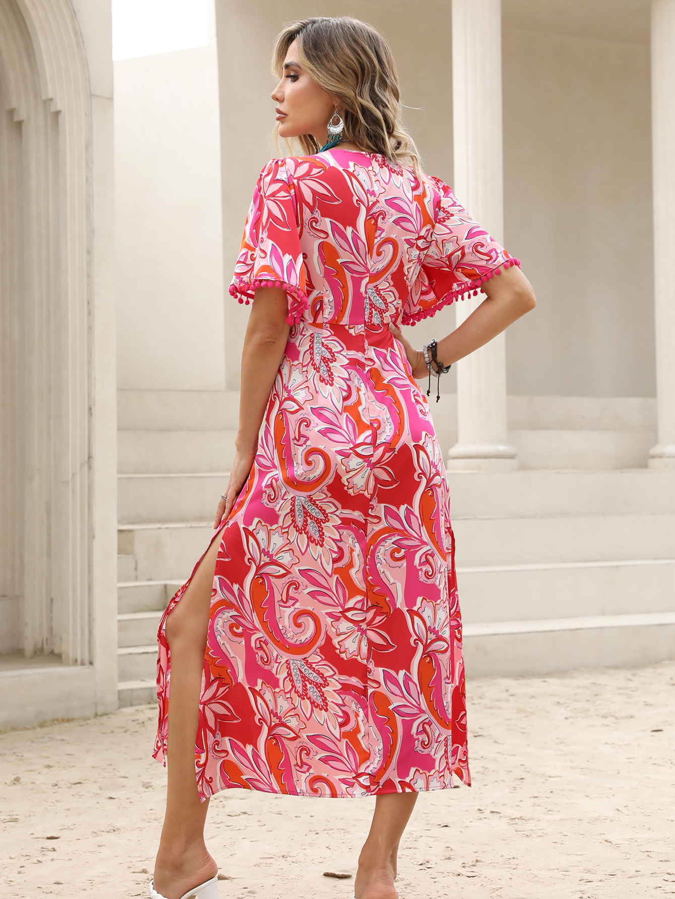 Women’s Boho Tropical Floral V-Neck Maxi Dress W-32812