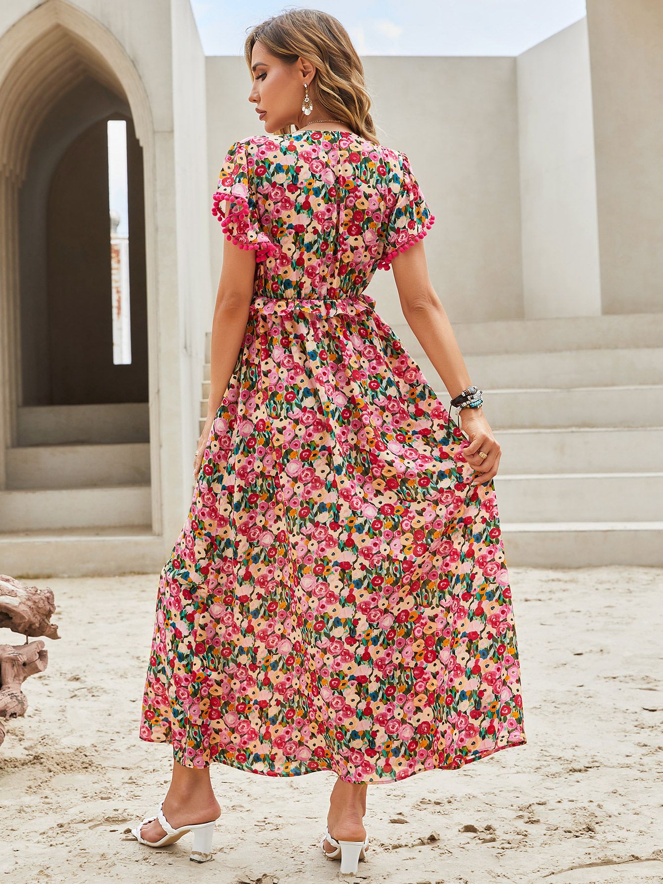 Women’s Boho Floral V-Neck Empire Waist Maxi Dress W-32834