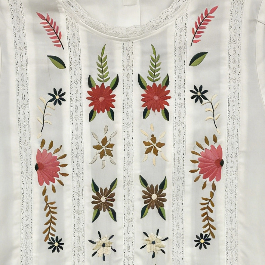 Women’s Boho Floral Embroidered Lace Panel Long Sleeve Blouse B-41966