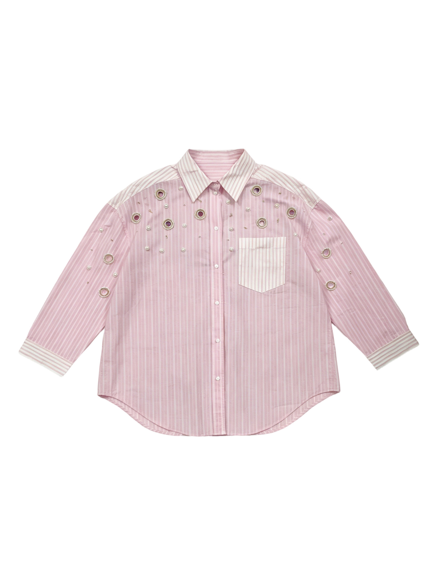 Women’s Embellished Striped Button Down Casual Shirt C-41066