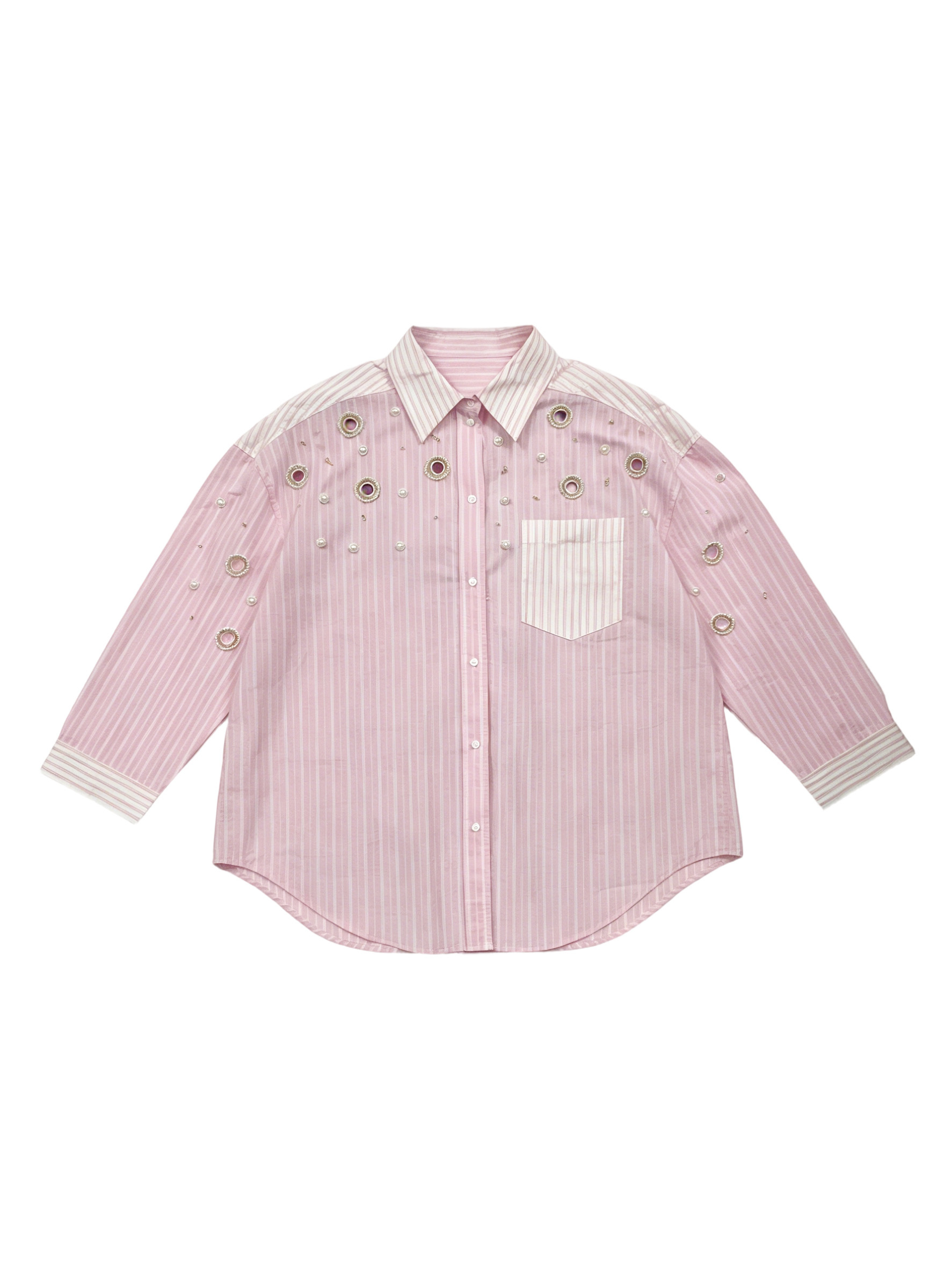 Women’s Embellished Striped Button Down Casual Shirt C-41066