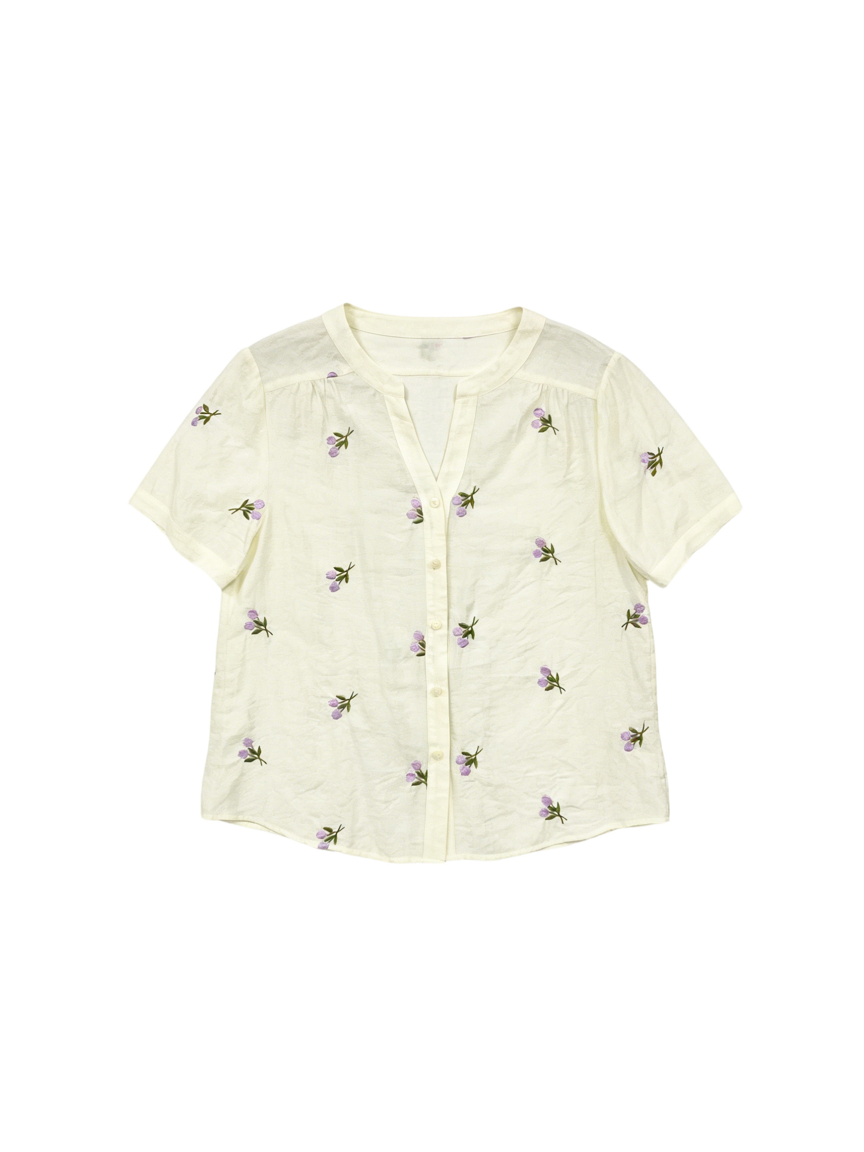 Women’s Floral Embroidered Short Sleeve Summer Blouse C-42306