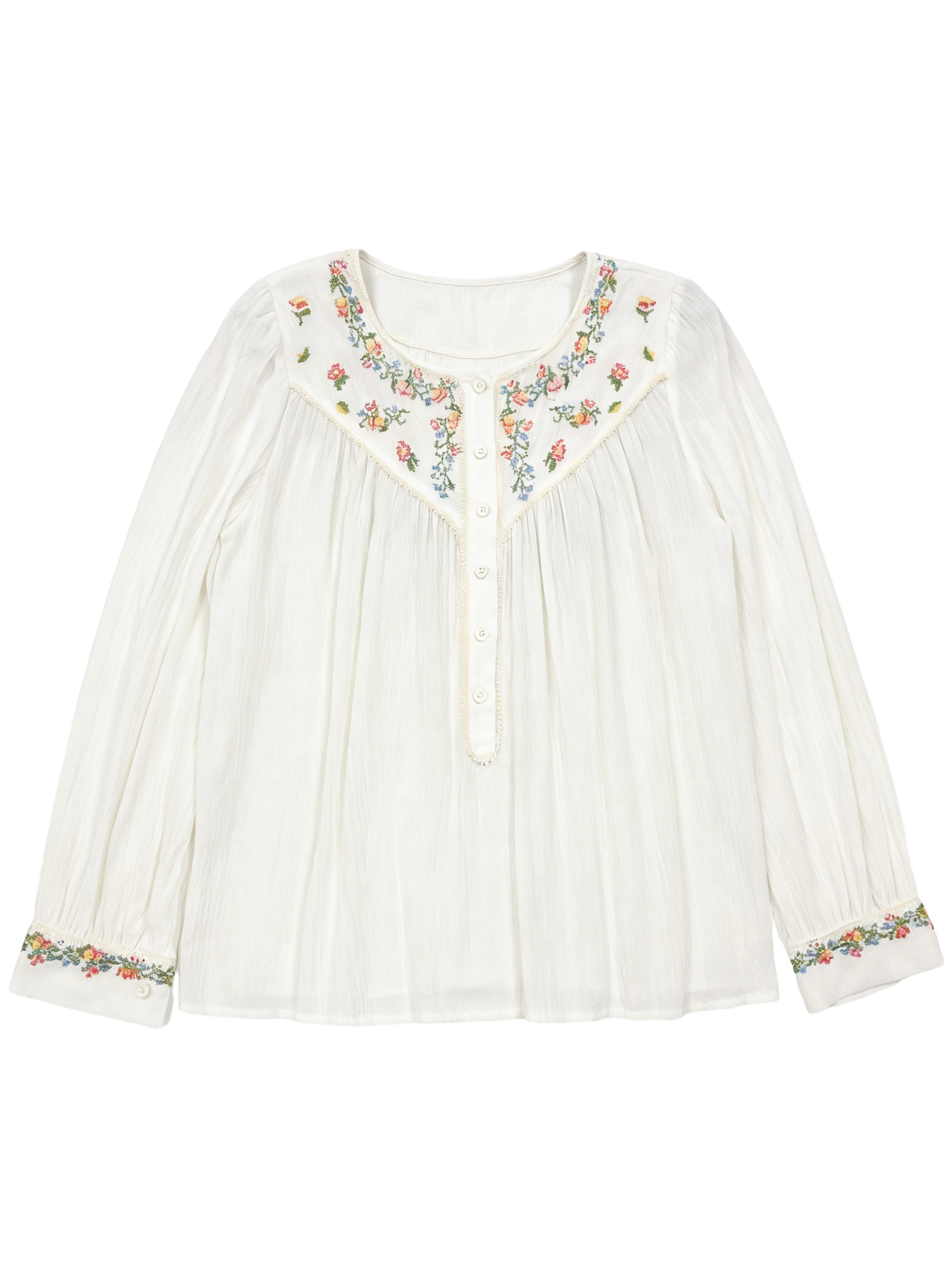 Women’s Boho Floral Embroidered Vintage Peasant Blouse M-38983