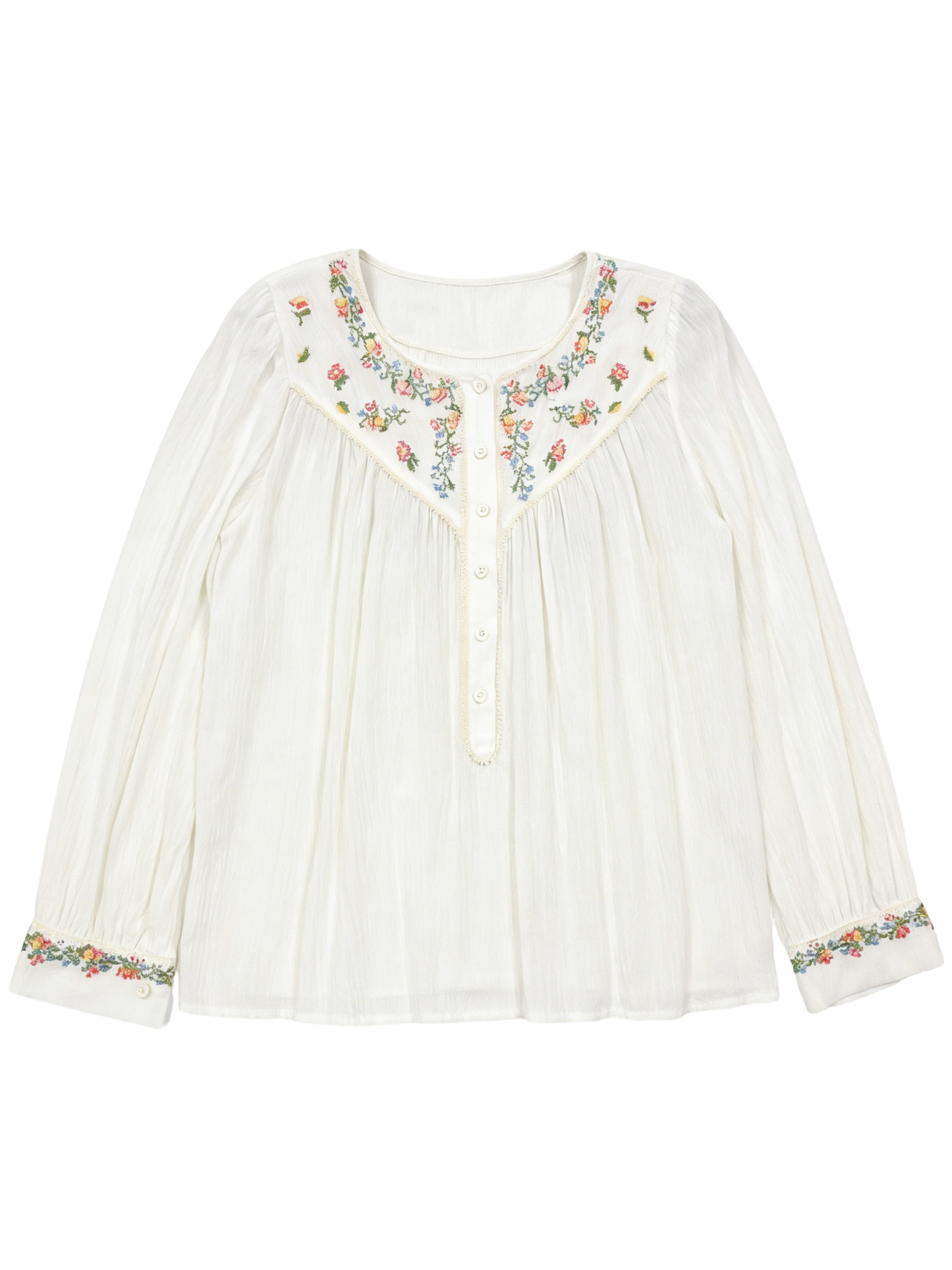 Women’s Boho Floral Embroidered Vintage Peasant Blouse M-38983