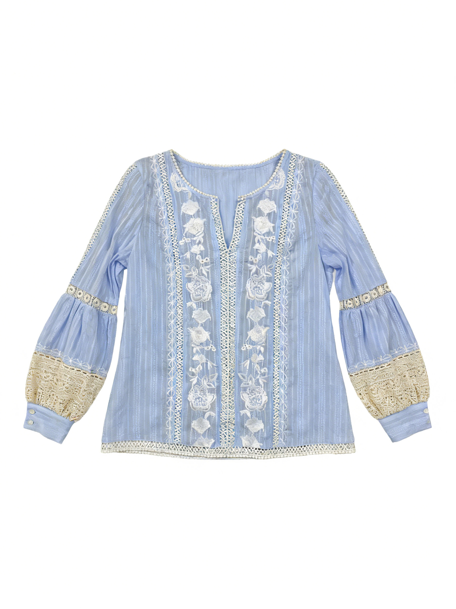 Women’s Boho Floral Embroidered Lace Patchwork Blouse W-26500
