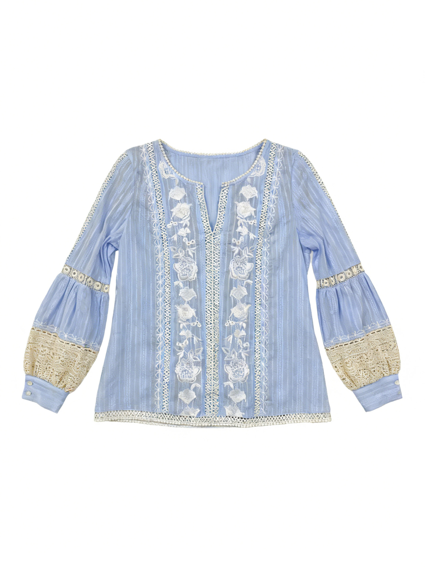 Women’s Boho Floral Embroidered Lace Patchwork Blouse W-26500