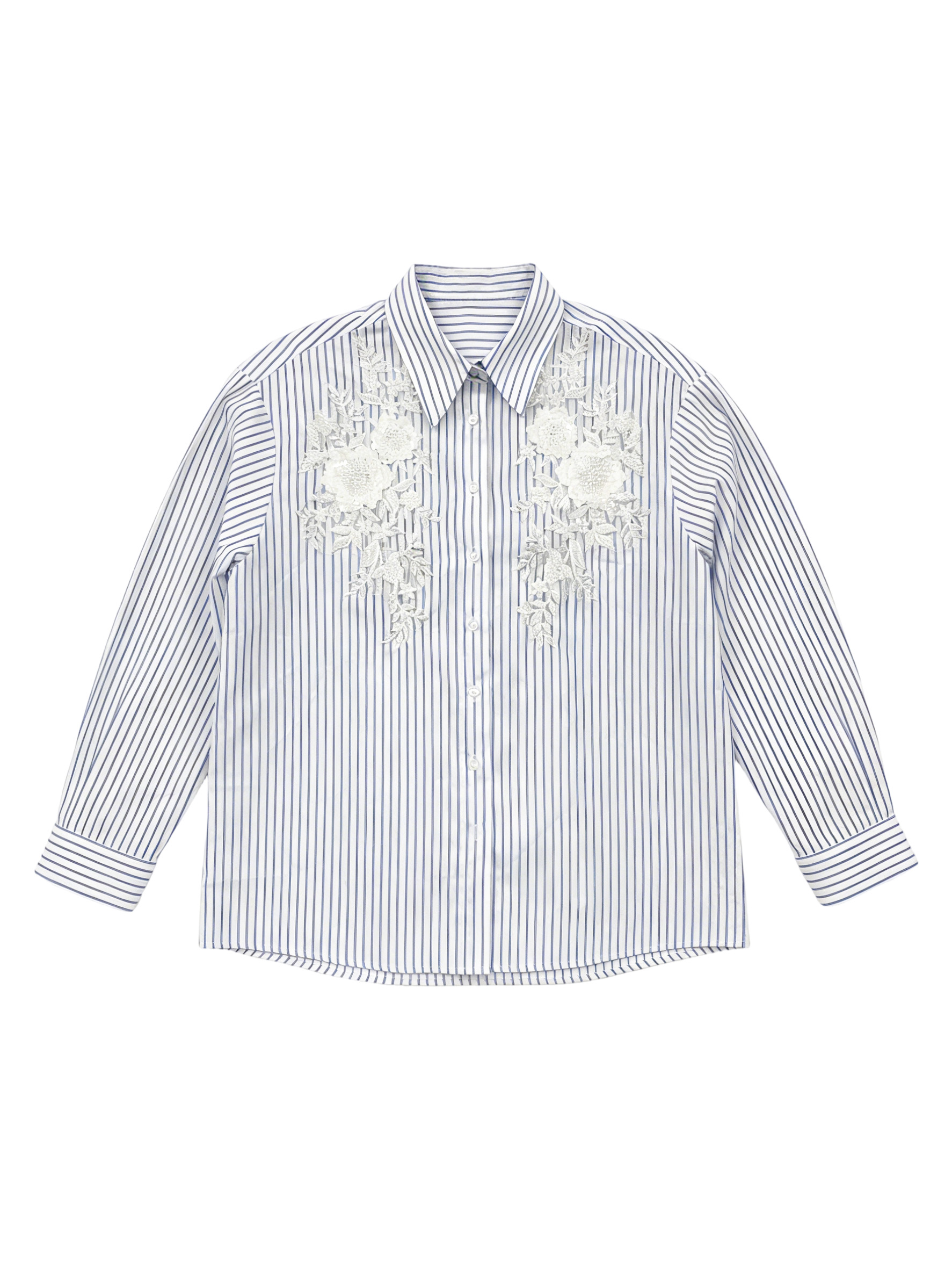 Women’s Striped Floral Embroidered Button-Up Shirt W-40350