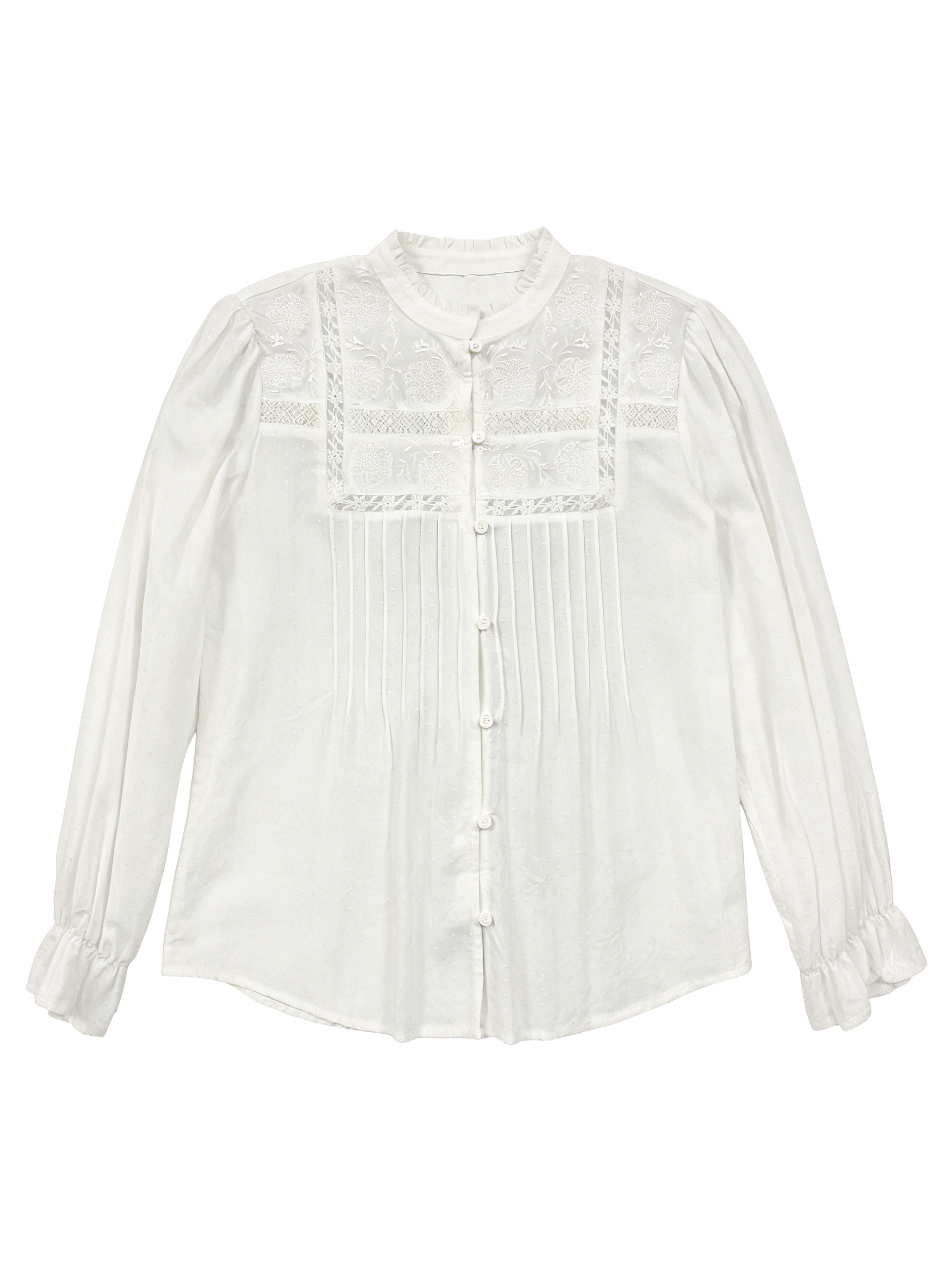 Women’s Vintage Lace Embroidered Pintuck Blouse Y-39493