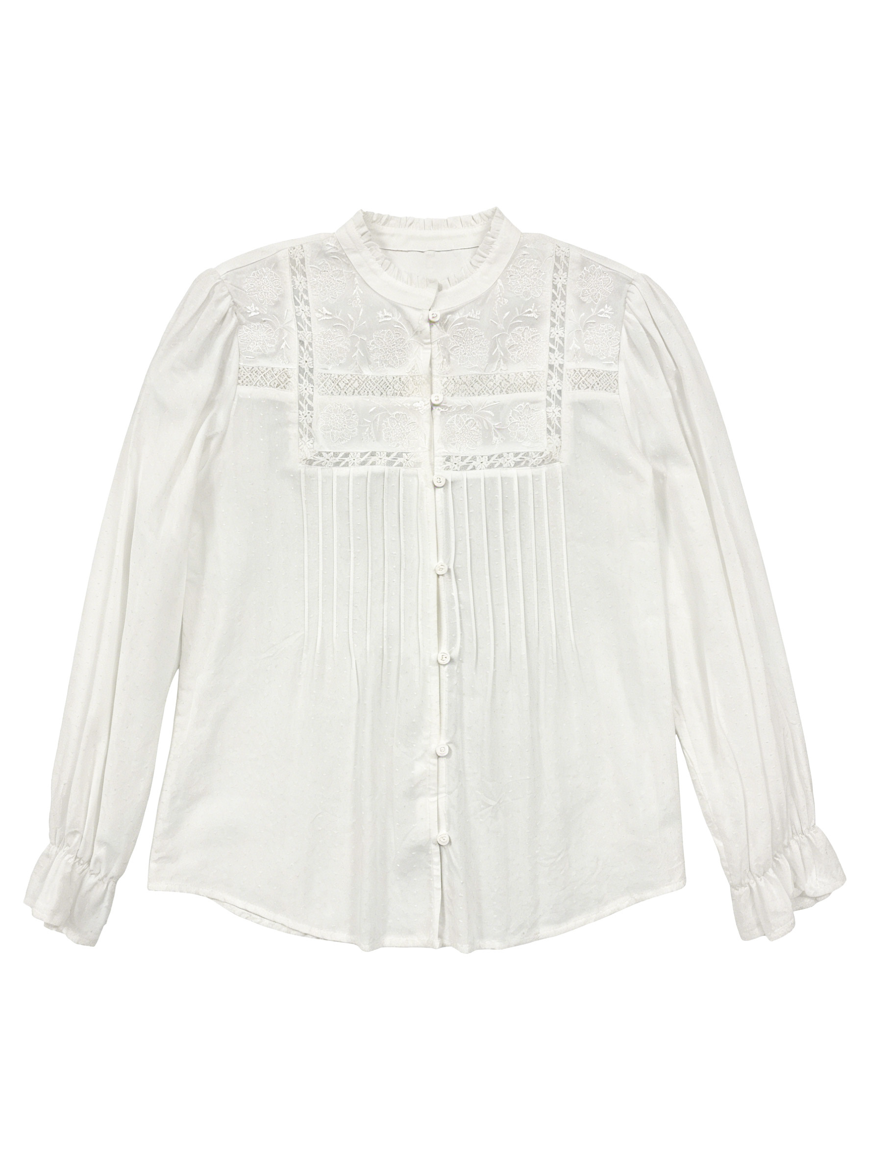 Women’s Vintage Lace Embroidered Pintuck Blouse Y-39493