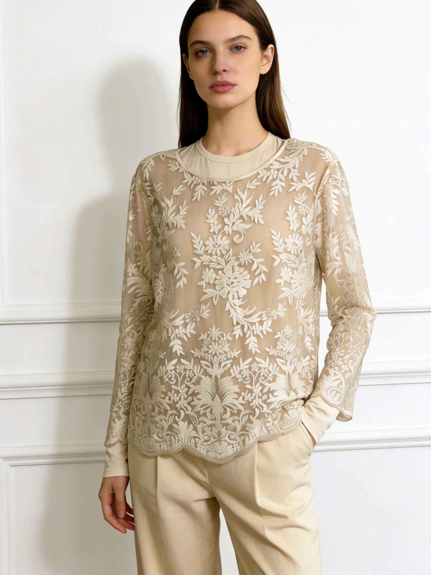 Women Vintage Floral Lace 3/4 Sleeve Blouse 76595