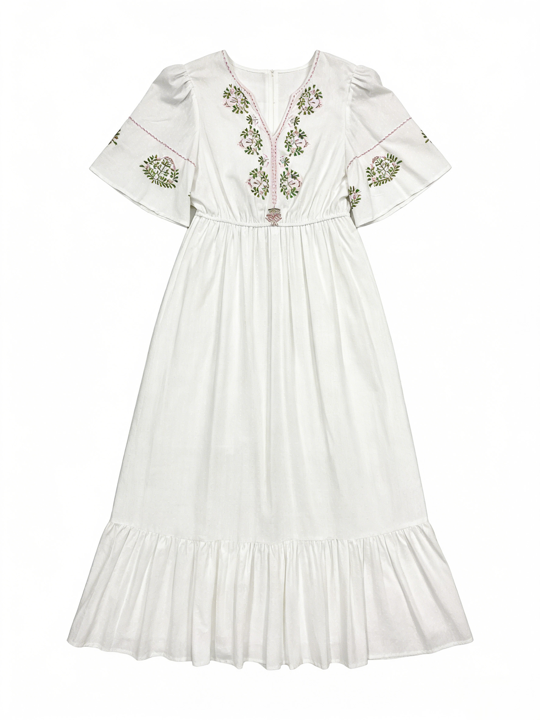 Women Bohemian Embroidered Flutter Sleeve Maxi Dress C-40270